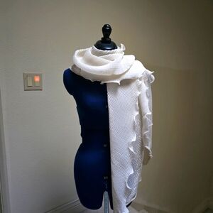 White Metallic Ruffle Scarf by Preston & York